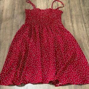 SHEIN Red and White Polka Dot Smocked Dress